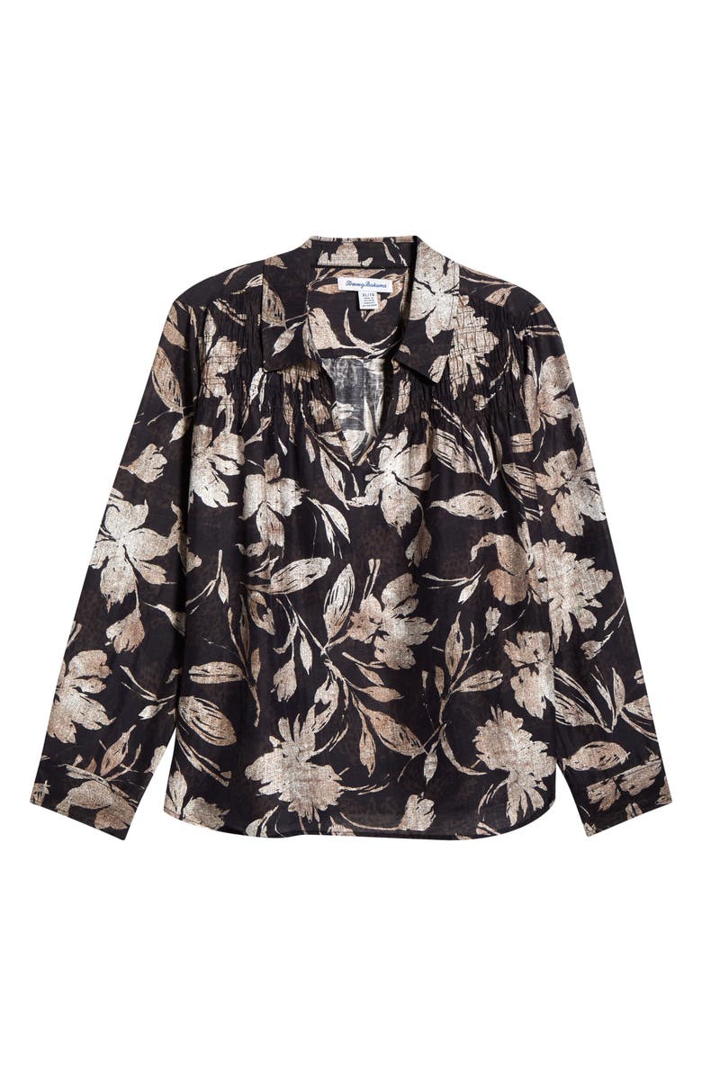 Tommy Bahama Bloom Beauty Split Neck Top, Alternate, color, Black