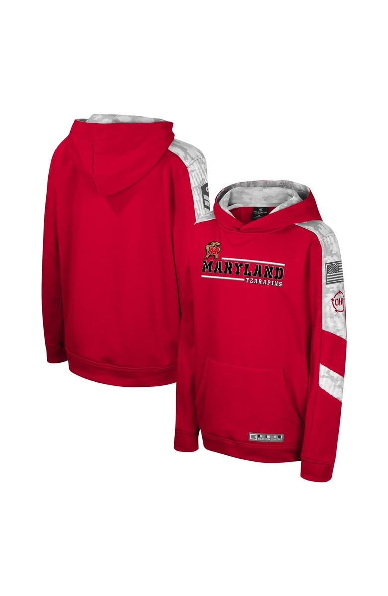COLOSSEUM Youth Colosseum Red Maryland Terrapins OHT Military Appreciation Cyclone Digital Camo Pullover Hoodie, Main, color, Red