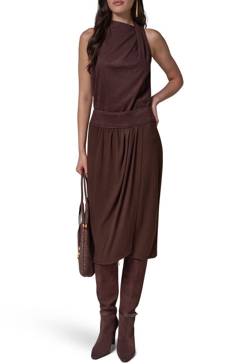 Mixed Media Twist Detail Midi Skirt, Alternate, color, ESPRESSO