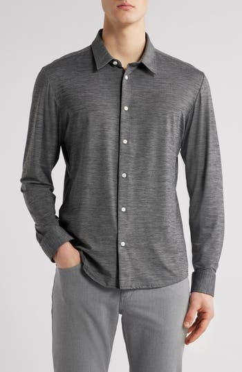 Hugo Boss Slim-fit Performance-stretch Jersey Melange Shirt In Gray