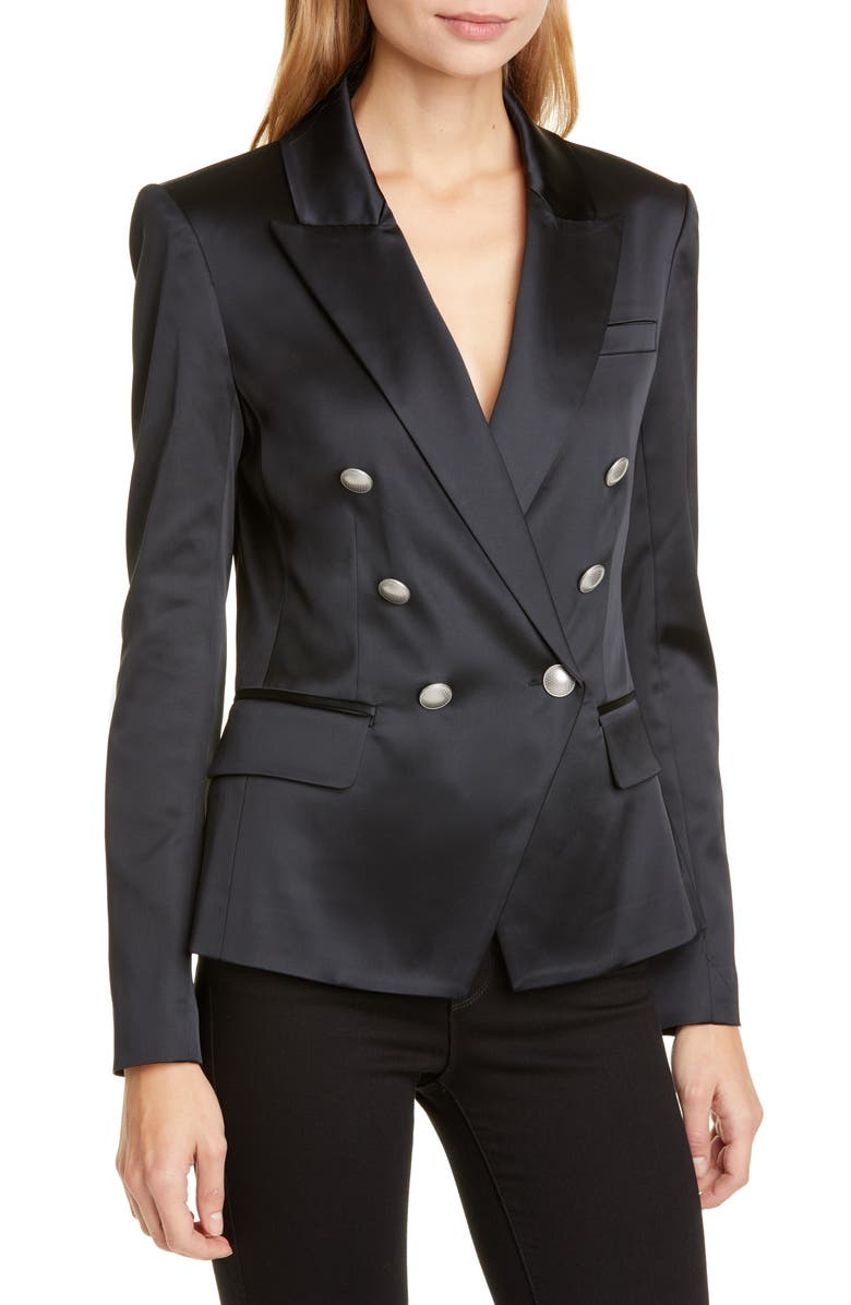 L'AGENCE Kenzie Satin Double Breasted Blazer, Alternate, color, 