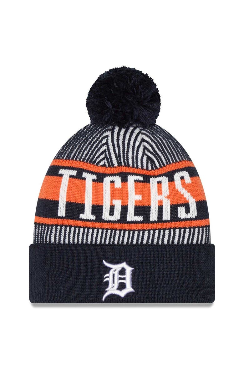 New Era Men's New Era Navy Detroit Tigers Striped Cuffed Knit Hat with Pom, Main, color, Navy