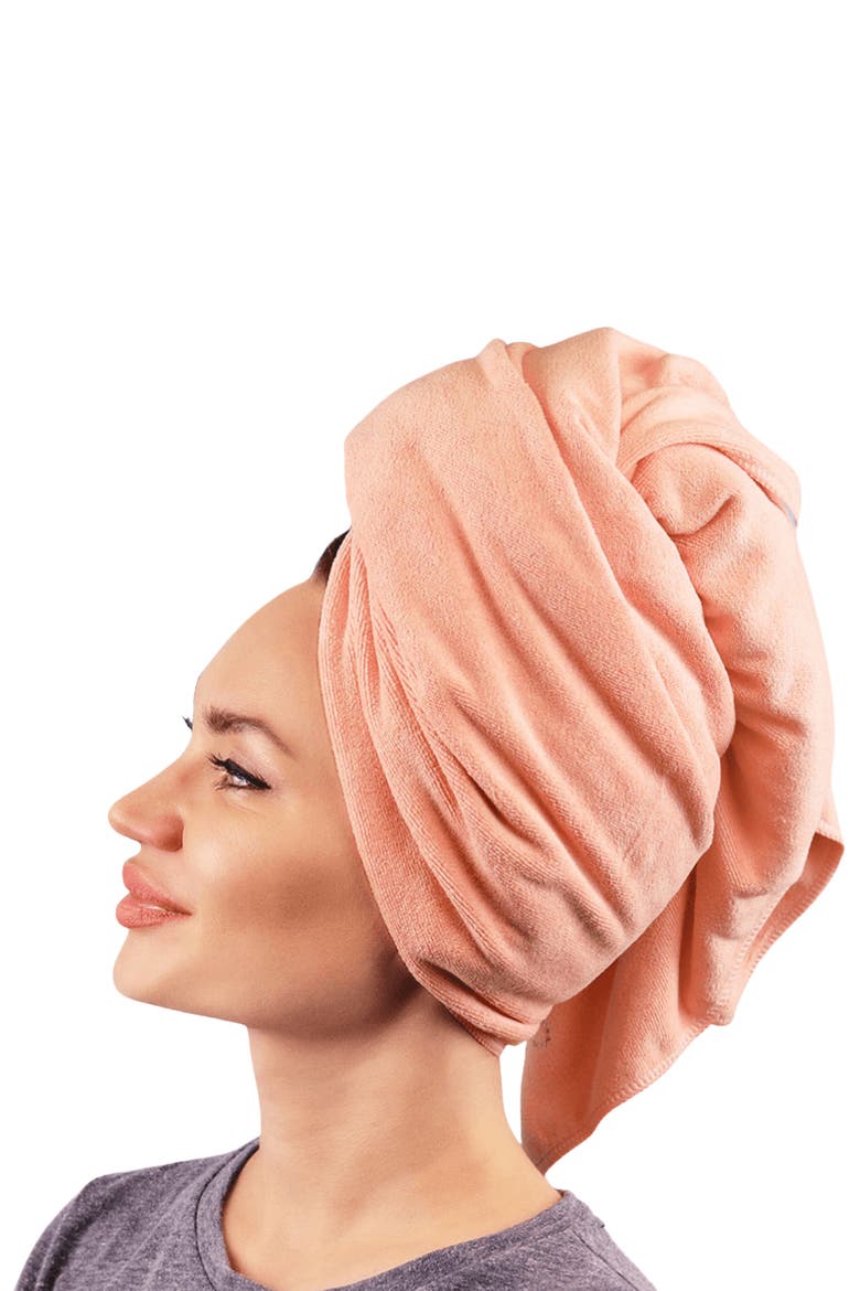 Microfiber Hair Towel, Alternate, color, Millennial Pink