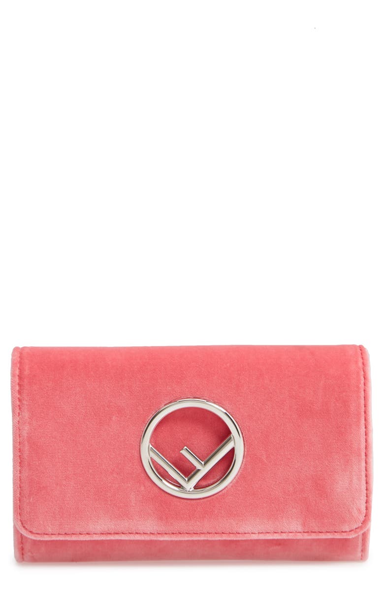 Fendi Logo Small Velvet Wallet on a Chain, Main, color,