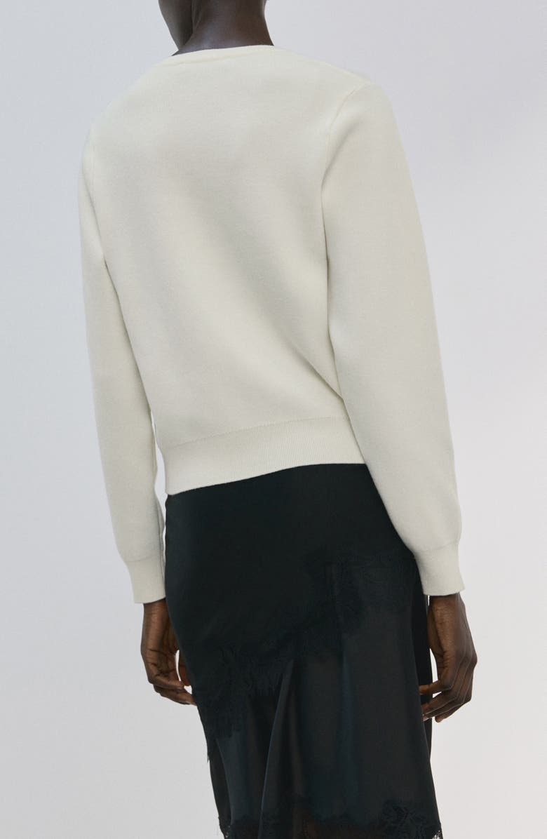 MANGO Contrast Button Crewneck Cardigan, Alternate, color, Ecru