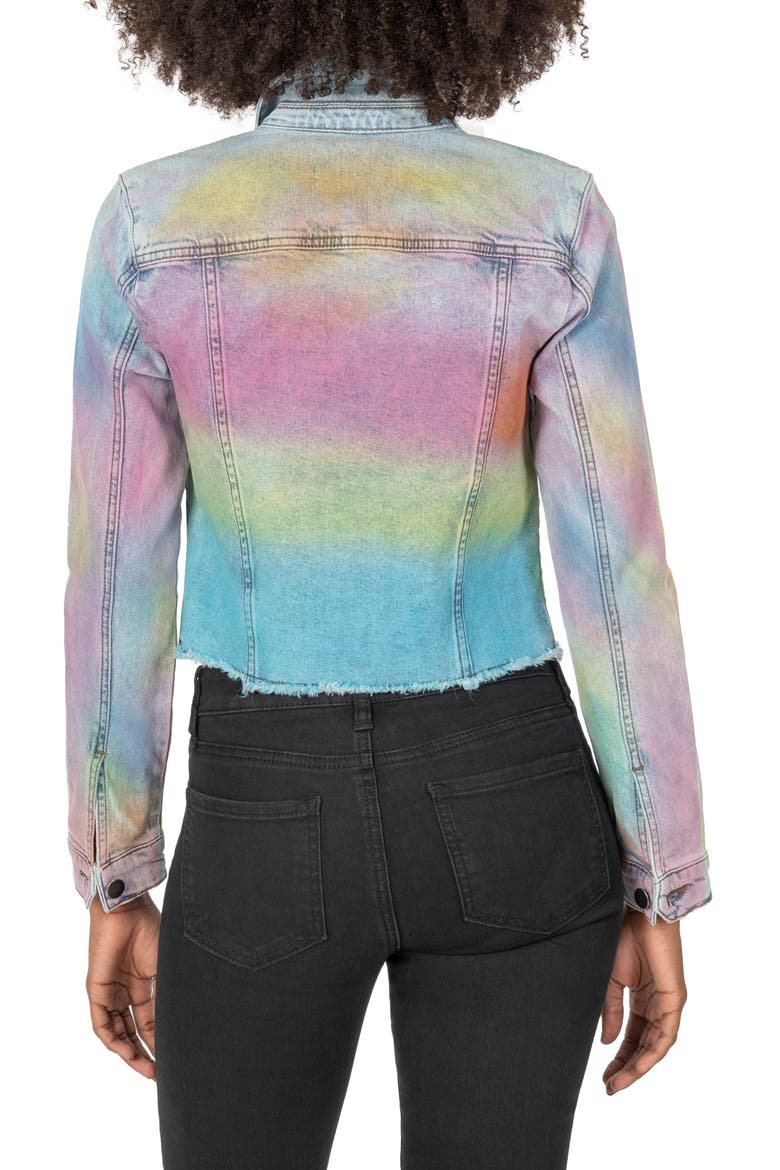 Kara Frayed Hem Tie Dye Denim Jacket, Alternate, color, LOVABLE WASH