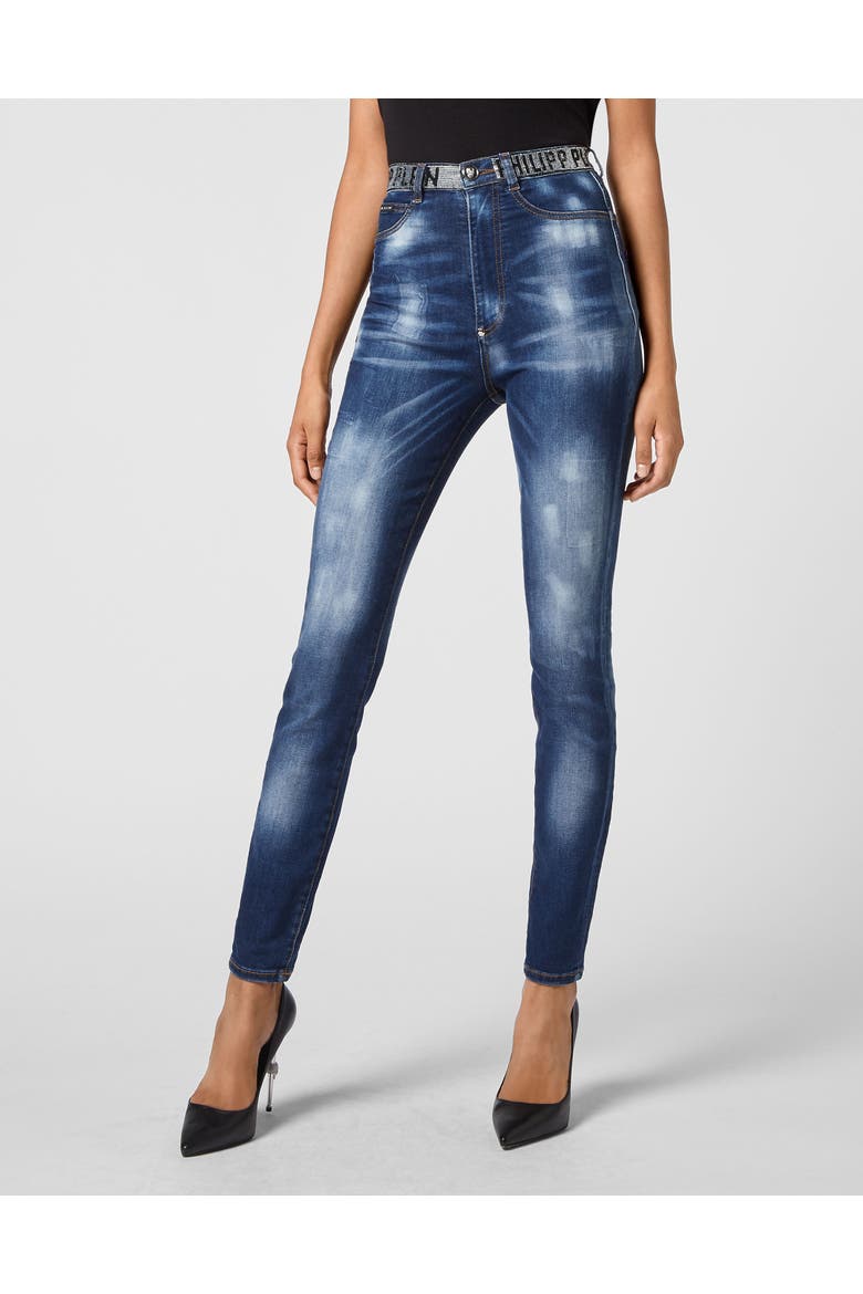 Super High Waist Jegging Stones  Philipp Plein Tm With Crystals Women, Main, color, BlueShark