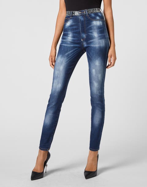 Super High Waist Jegging Stones  Philipp Plein Tm With Crystals Women