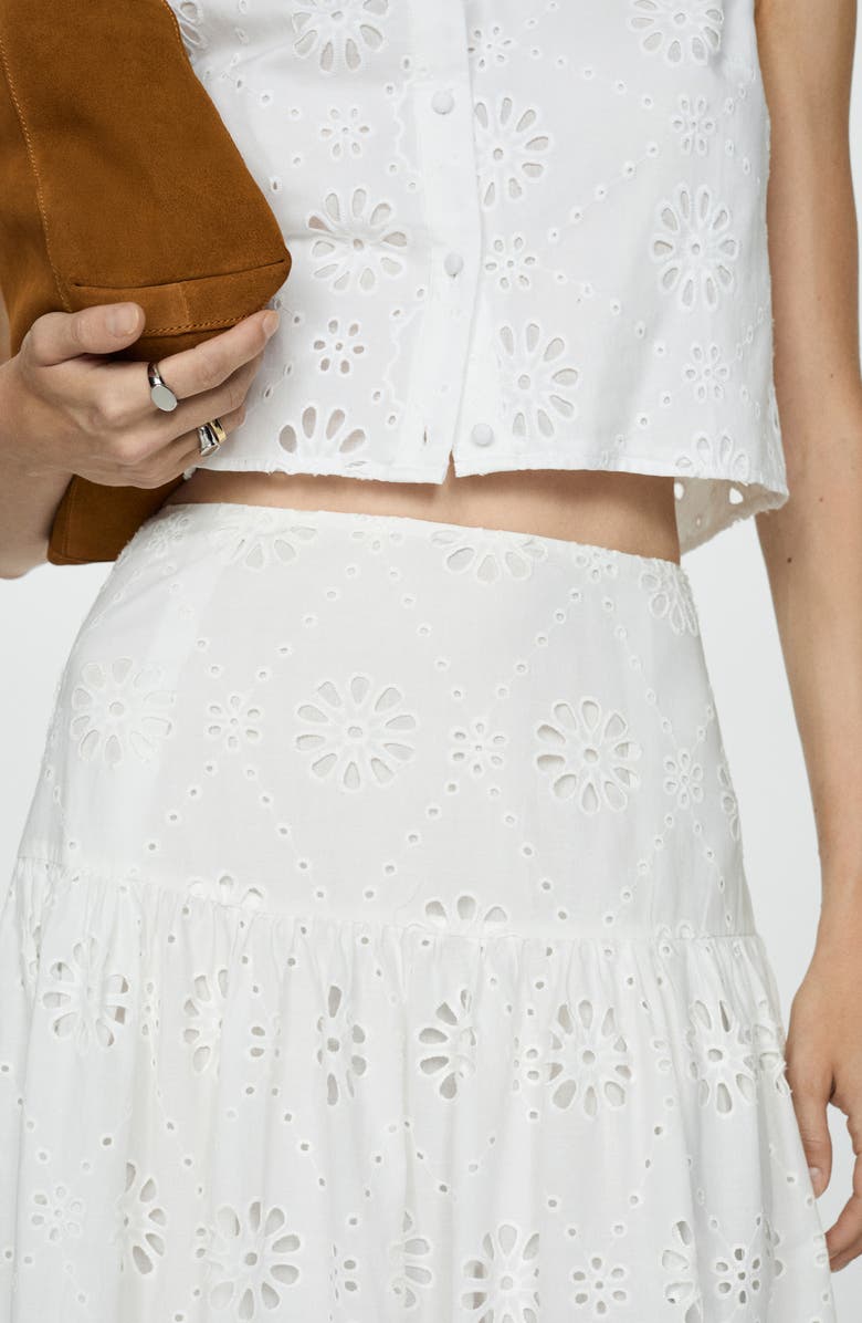 MANGO Eyelet Embroidered Tiered Cotton Maxi Skirt, Alternate, color, 