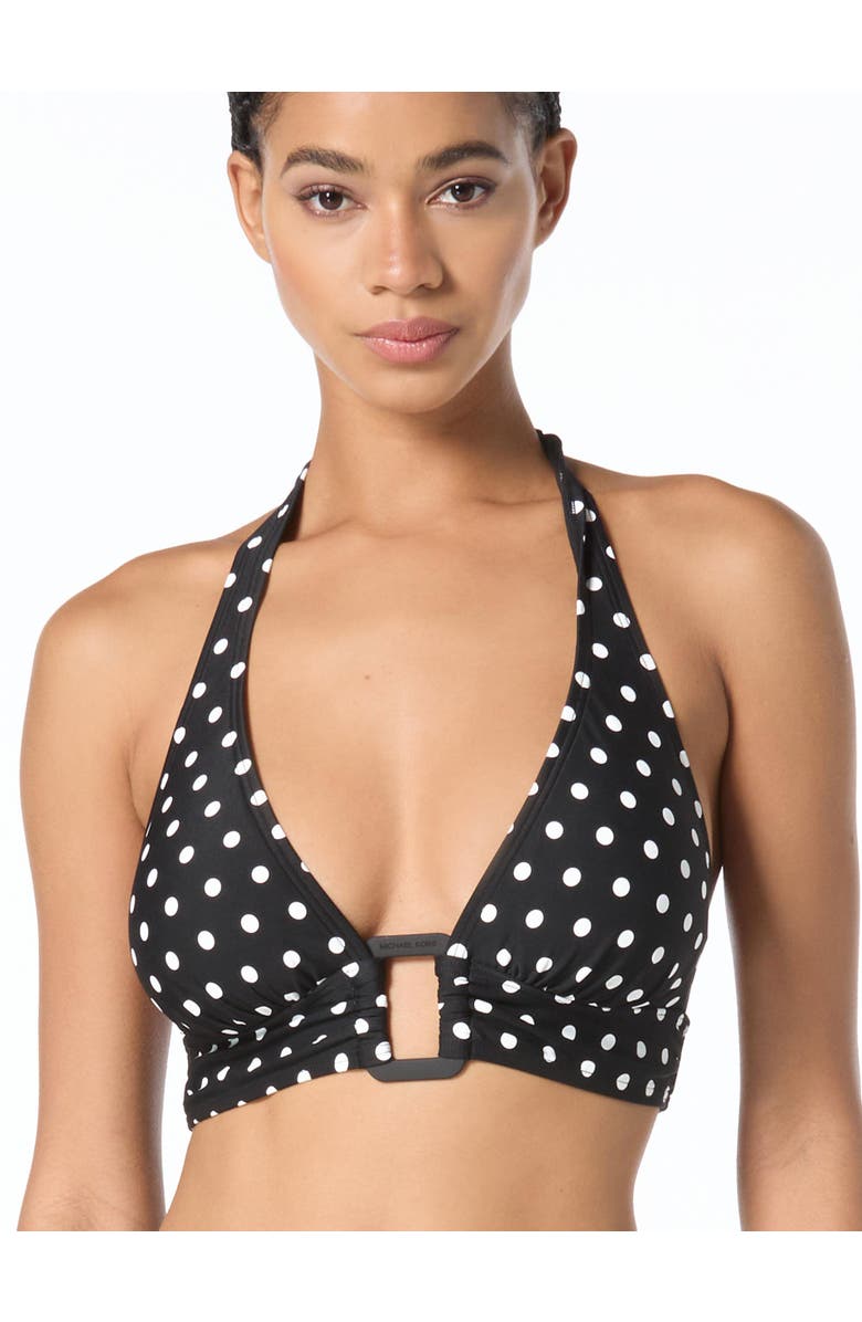 MICHAEL Michael Kors Classic Dot Halter Bra, Alternate, color, Black