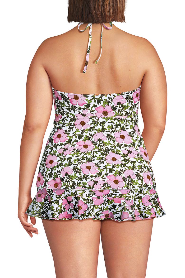Plus Size Flutter High Neck Halter Tankini Top, Alternate, color, Floral Blossom/White/Pink