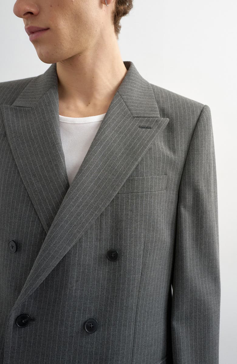 Topman Pinstripe Double Breasted Sport Coat, Alternate, color, Charcoal