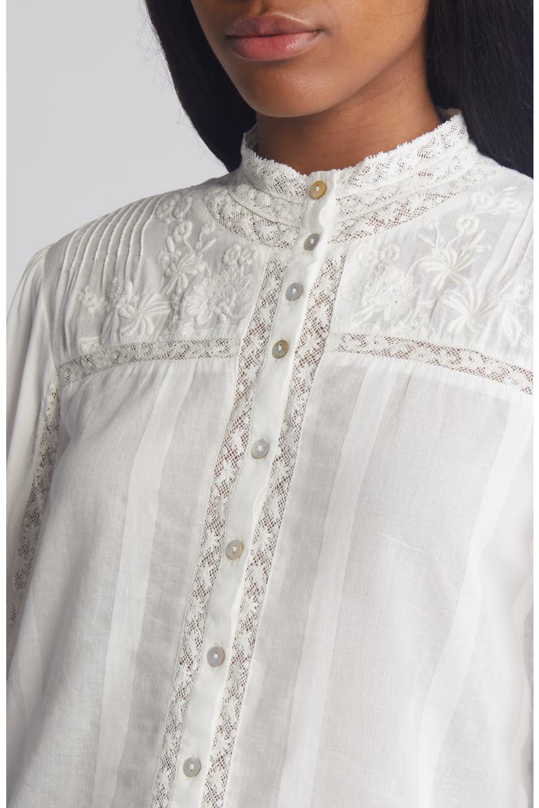 Ronda Lace Inset Cotton Blouse, Alternate, color, ANTIQUE WHITE