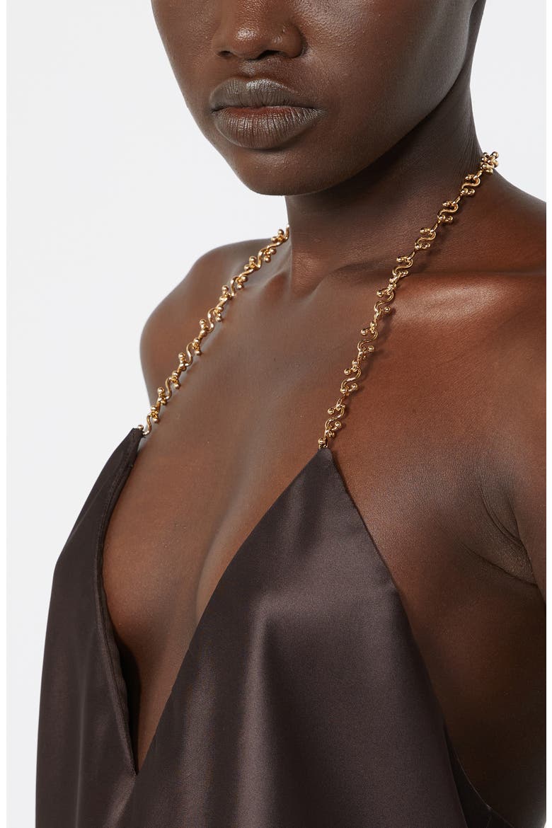 Shiny Satin Halter Top, Alternate, color, CHOCOLATE