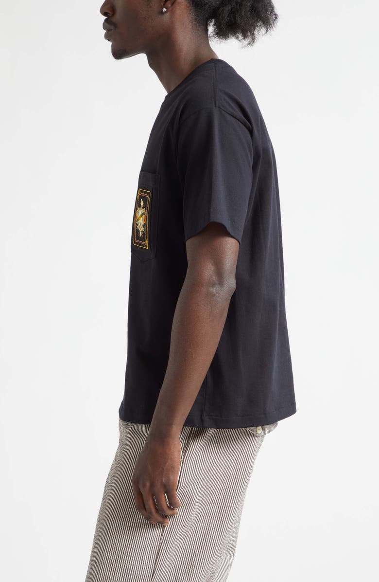 Bode Bullion Card Embroidered Cotton Pocket T-Shirt, Alternate, color, Black