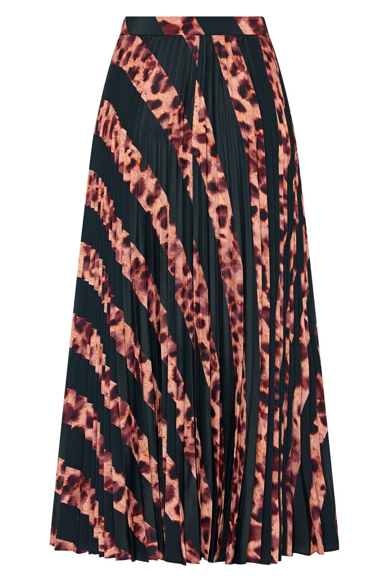 Otha Leopard Print Stripe Pleated Skirt, Alternate, color, BLACK/ BROWN