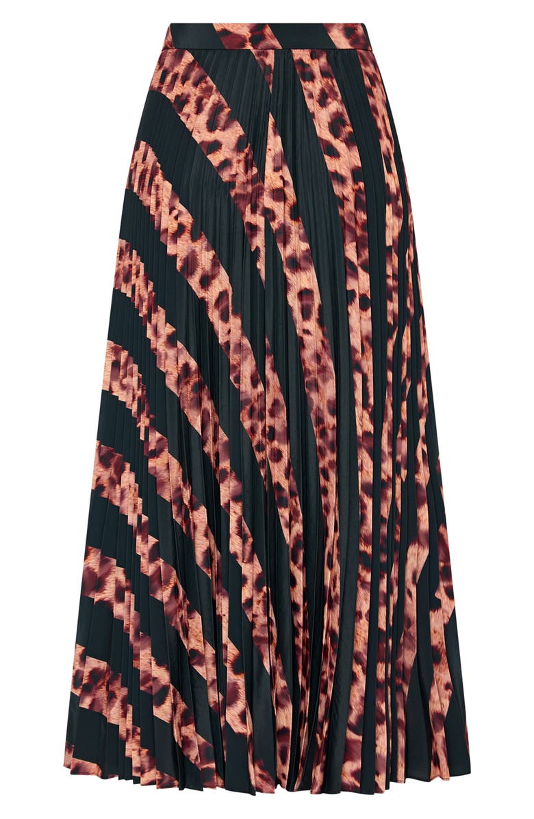 Milly Otha Leopard Print Stripe Pleated Skirt, Alternate, color, Black/ Brown