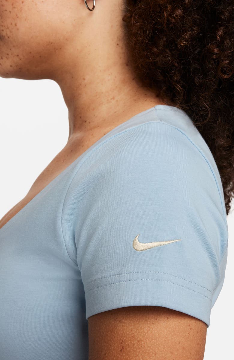 Nike Essentials Swoosh Taping Crop T-Shirt, Alternate, color, Light Armory Blue/ Sail
