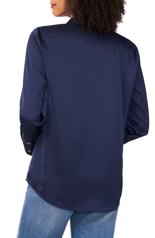Vince Camuto Satin Long Sleeve Button-up Shirt In Blue