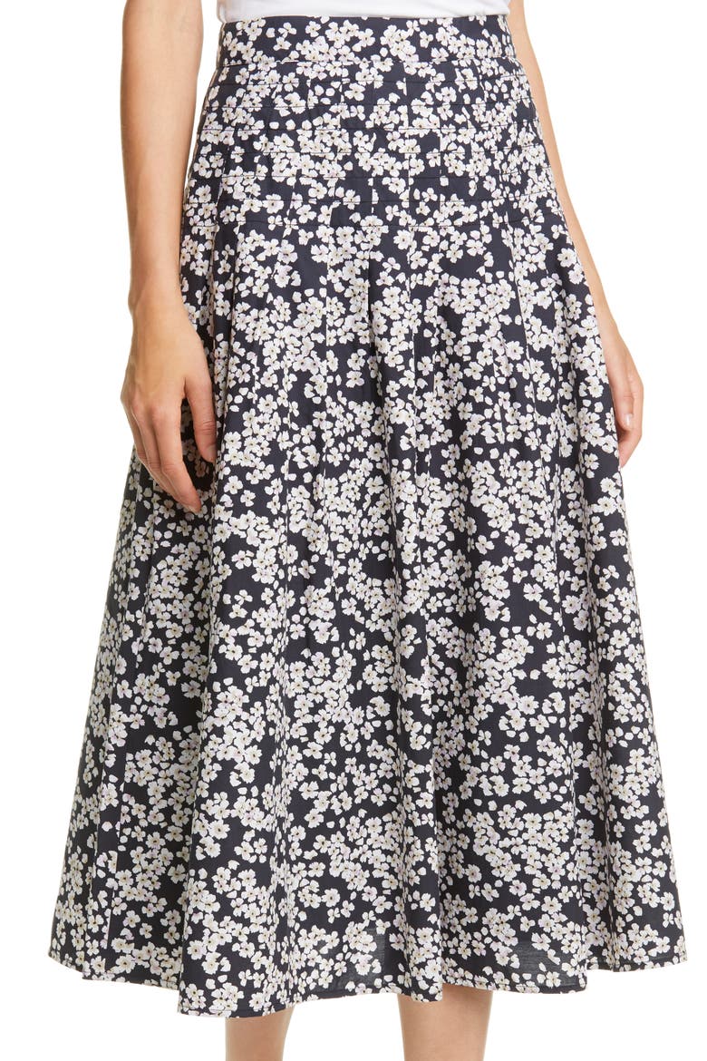 Harper Floral Pleated A-Line Midi Skirt, Alternate, color, BLACK/LAVENDER PRINT