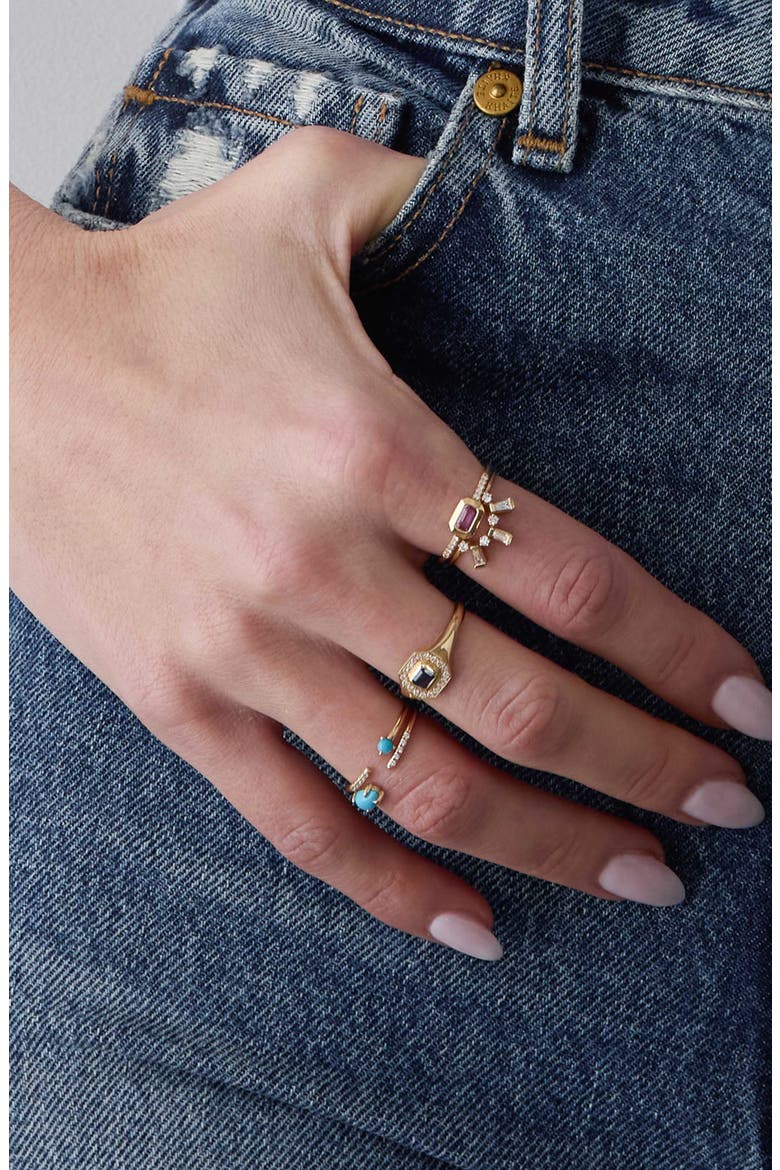 Turquoise & Diamond Pavé Open Ring, Alternate, color, 14K YELLOW GOLD