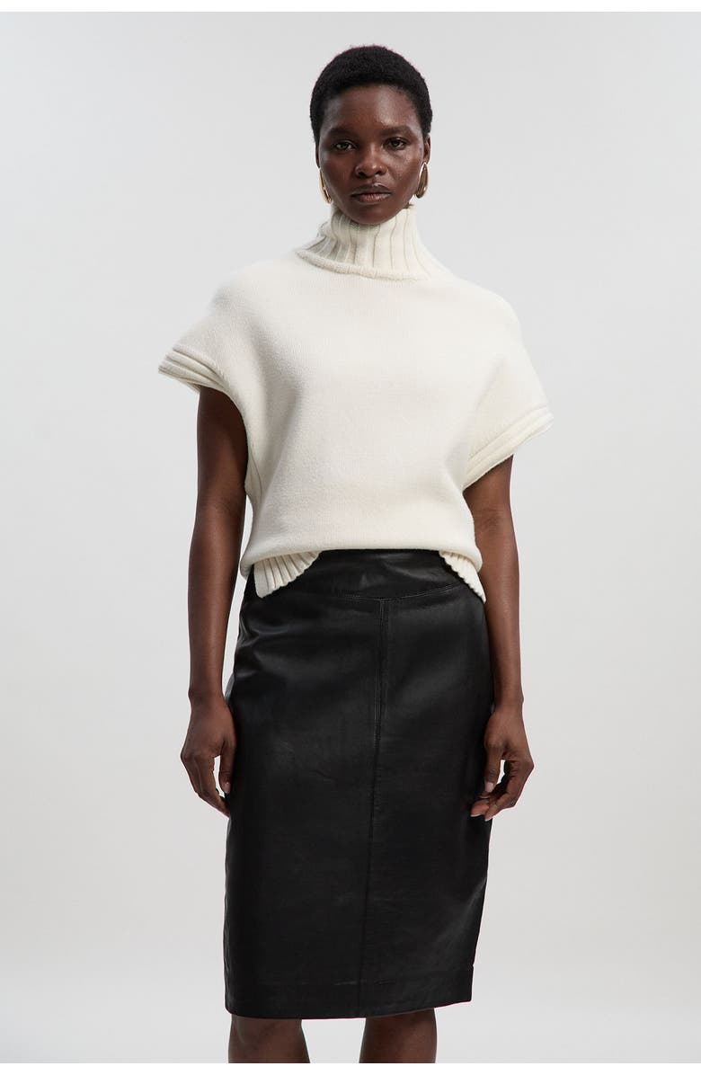 Karen Millen Leather Signature Pencil Skirt, Alternate, color, Black