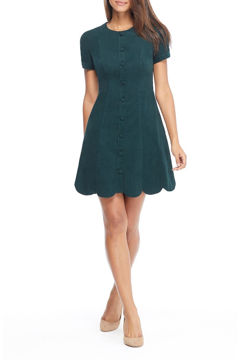 Michelle Micro Corduroy Fit & Flare Dress, Main, color, GREEN