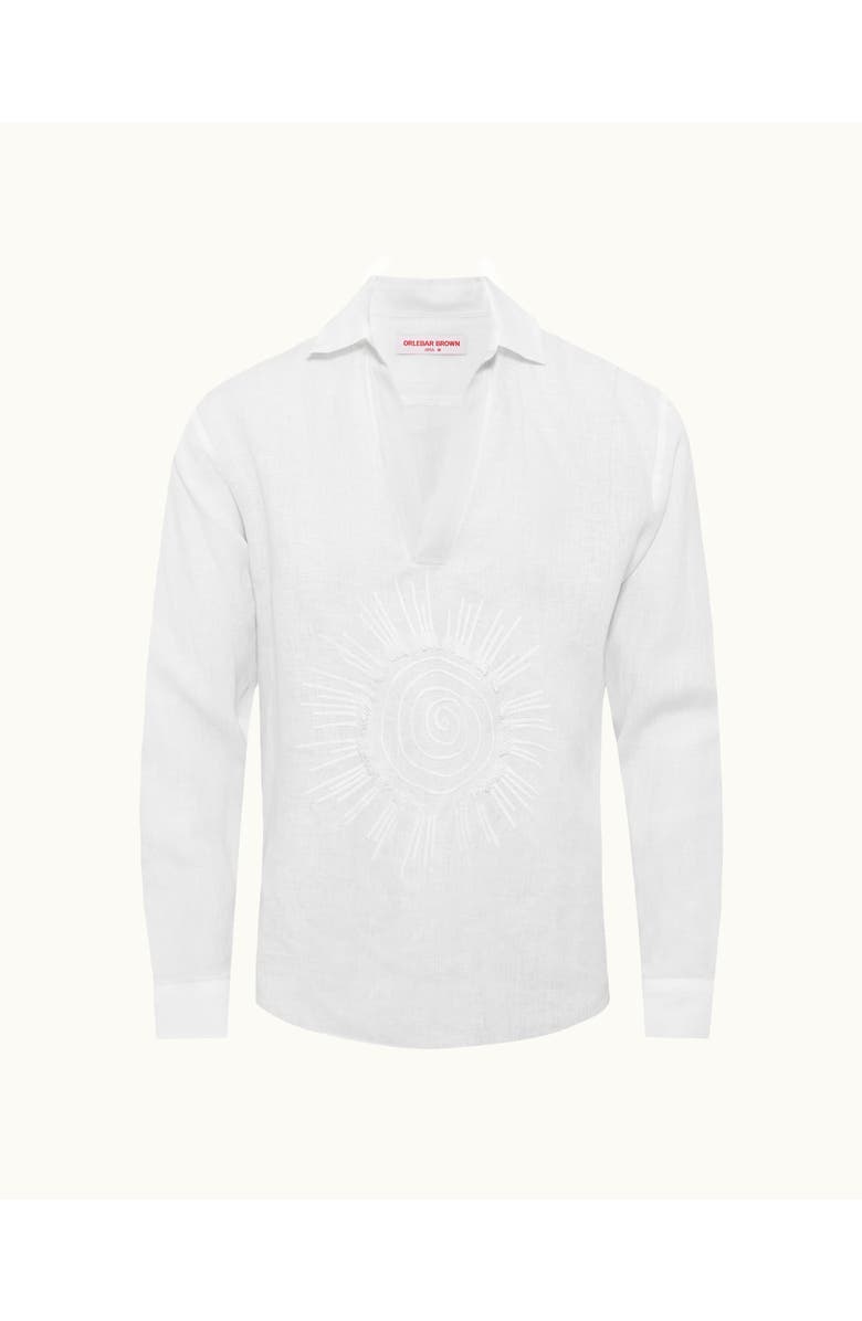 Orlebar Brown Ridley Embroidery Relaxed Fit Linen Sunshine Embroidery Shirt, Main, color, White