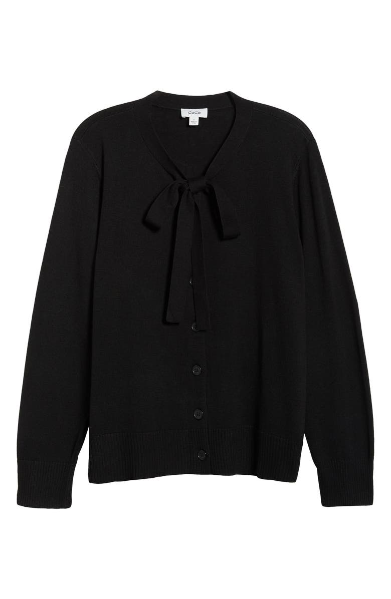 CeCe Tie Neck Cardigan, Alternate, color, Rich Black