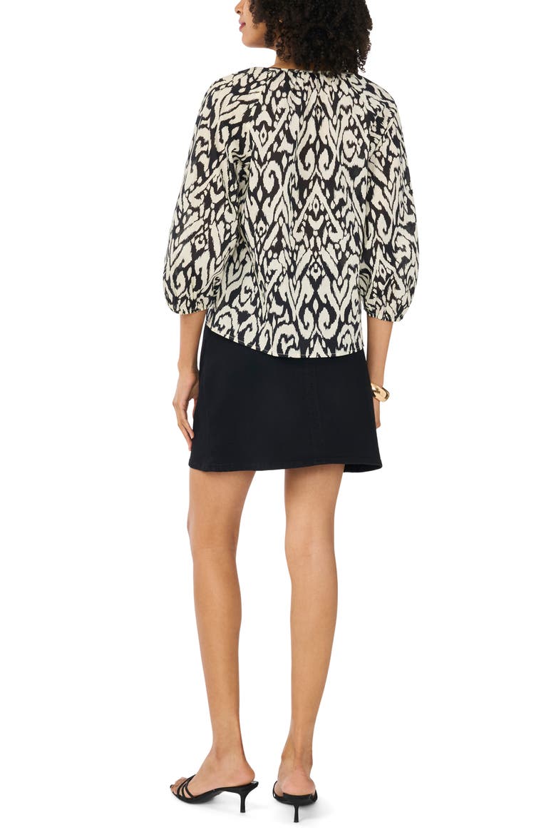 Print Lace Up Top, Alternate, color, RICH BLACK