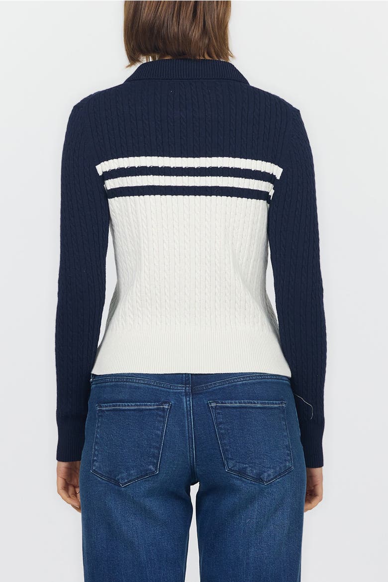 Nola Long Sleeve Zip Up Fitted Sweater, Alternate, color, Navy/ Cream