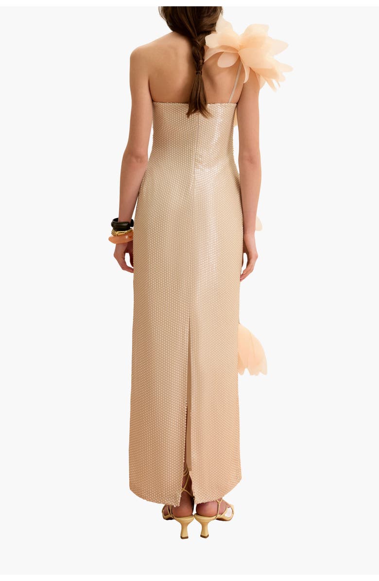 Malva Florea One-Shoulder Sequin Floral Gown, Alternate, color, Beige