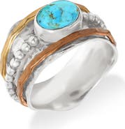 YS GEMS Turquoise Silver Plated Statement Ring