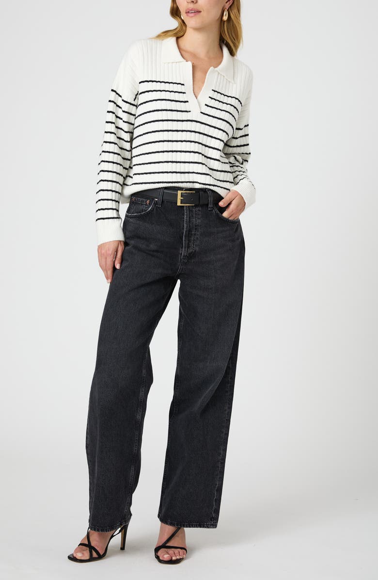 French Connection Vhari Stripe Rib Johnny Collar Sweater, Alternate, color,