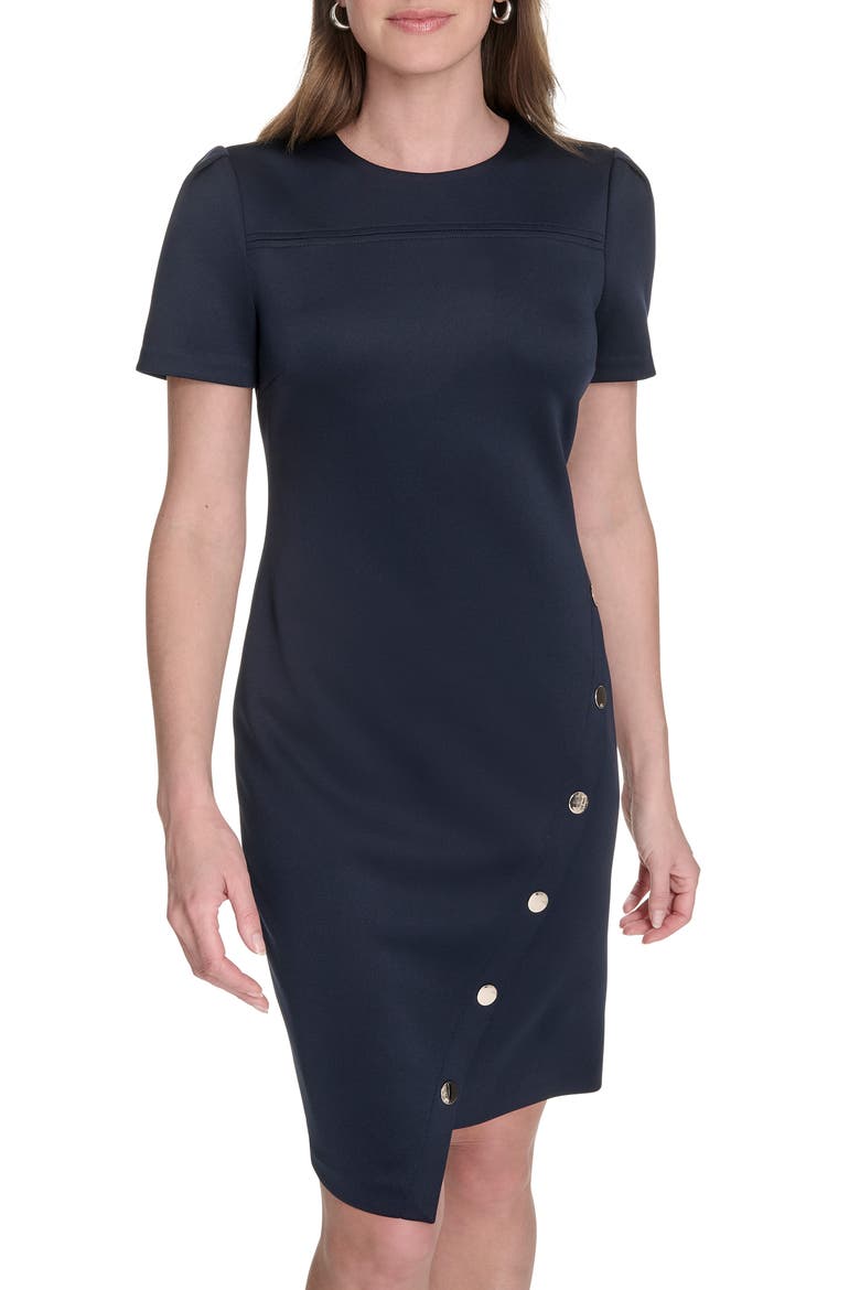 Short Sleeve Scuba Sheath Dress, Alternate, color, SKY CAPT