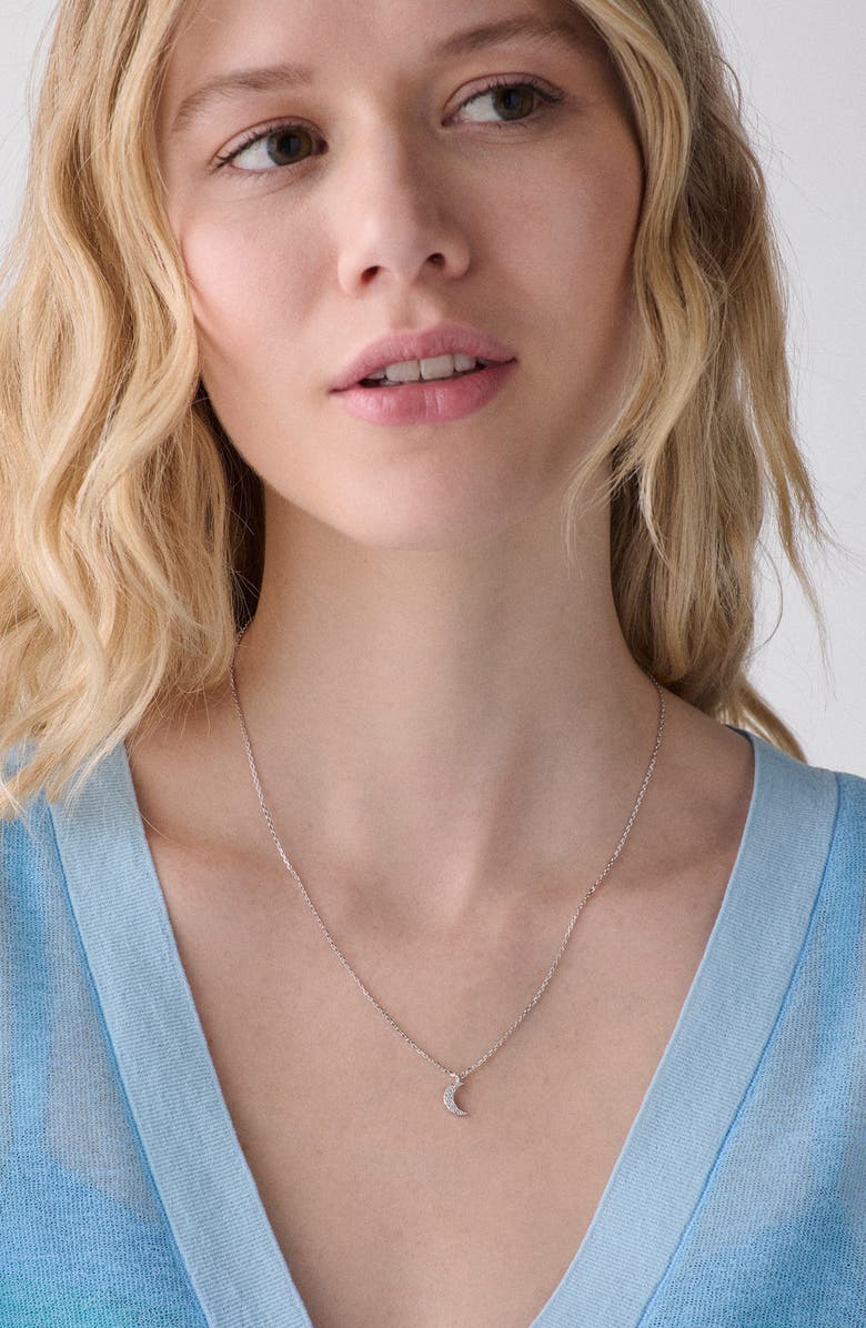 Kate Spade New York pavé moon pendant necklace, Alternate, color, Clear/ Silver
