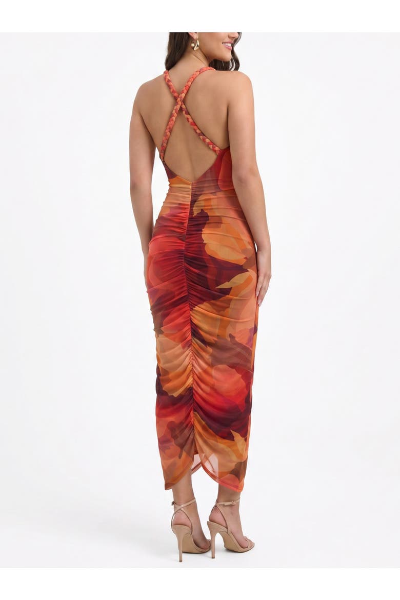 Thalassa Printed Mesh Dress, Alternate, color, Orange Floral