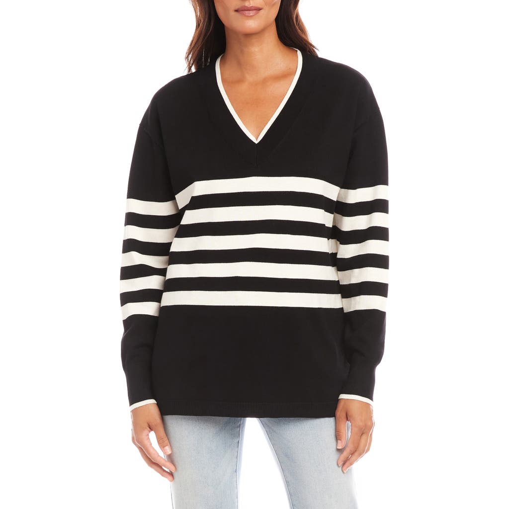 Karen Kane Stripe V-neck Sweater In Black