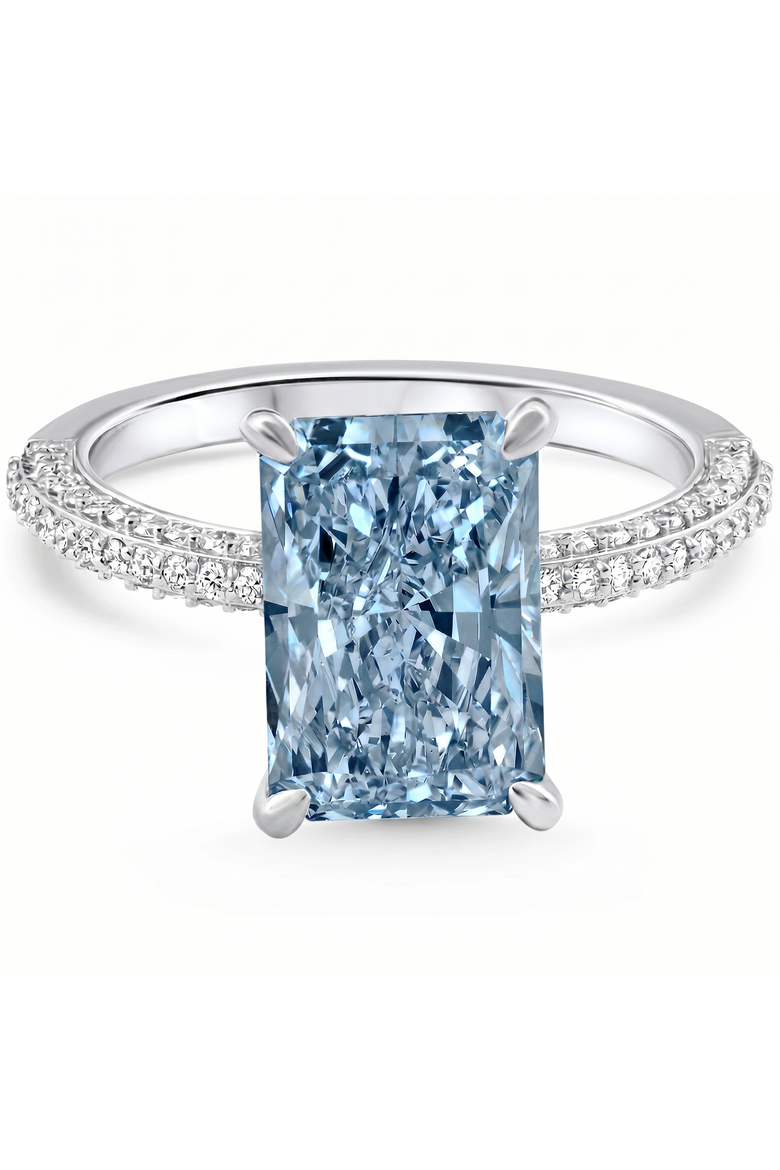 4.44Ct Fancy Blue Radiant Cut Diamond Engagement Ring 14k Gold Lab Grown, Main, color, 14k White Gold
