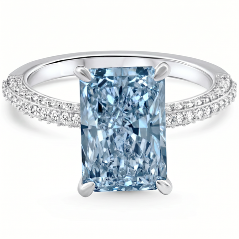 4.44Ct Fancy Blue Radiant Cut Diamond Engagement Ring 14k Gold Lab Grown
