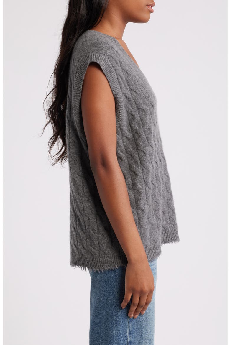 Cable V-Neck Cashmere Sweater Vest, Alternate, color, GREY HEATHER