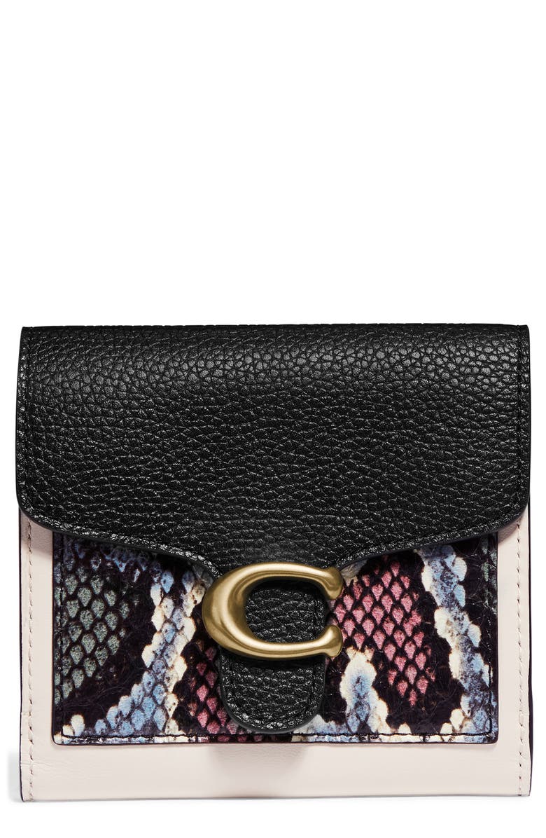 COACH Small Tabby Genuine Snakeskin & Leather Wallet, Main, color, 