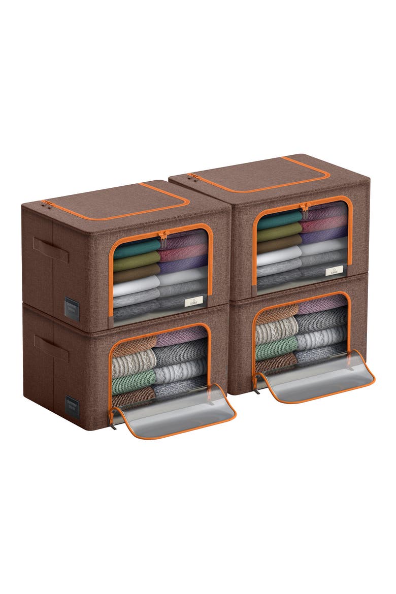 4-Pack Foldable Storage Boxes, Alternate, color, BROWN