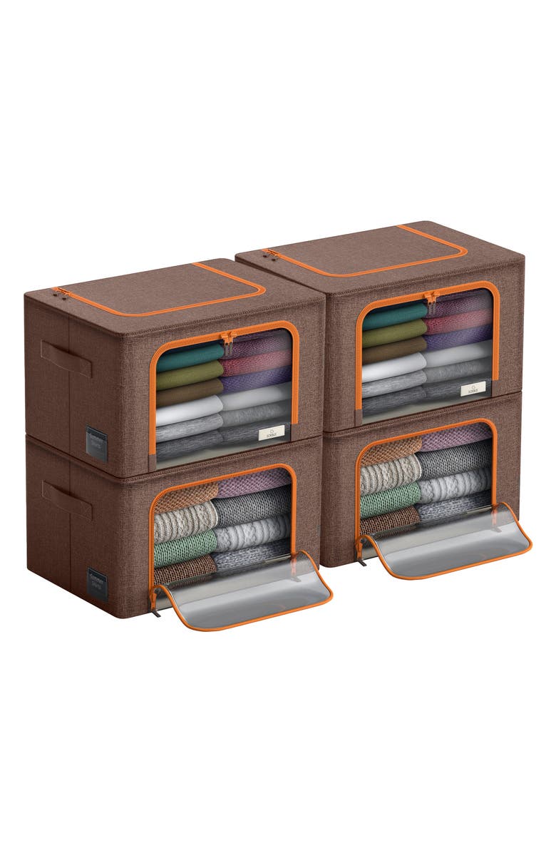SORBUS 4-Pack Foldable Storage Boxes, Alternate, color, Brown