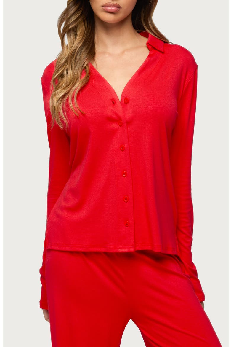 Justina Lounge Button-Up Top, Main, color, RED