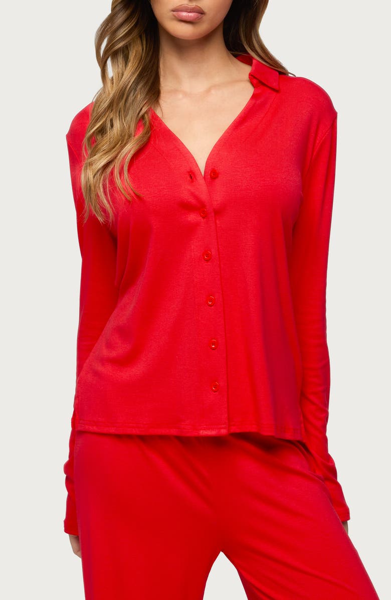 EDIKTED Justina Lounge Button-Up Top, Main, color,