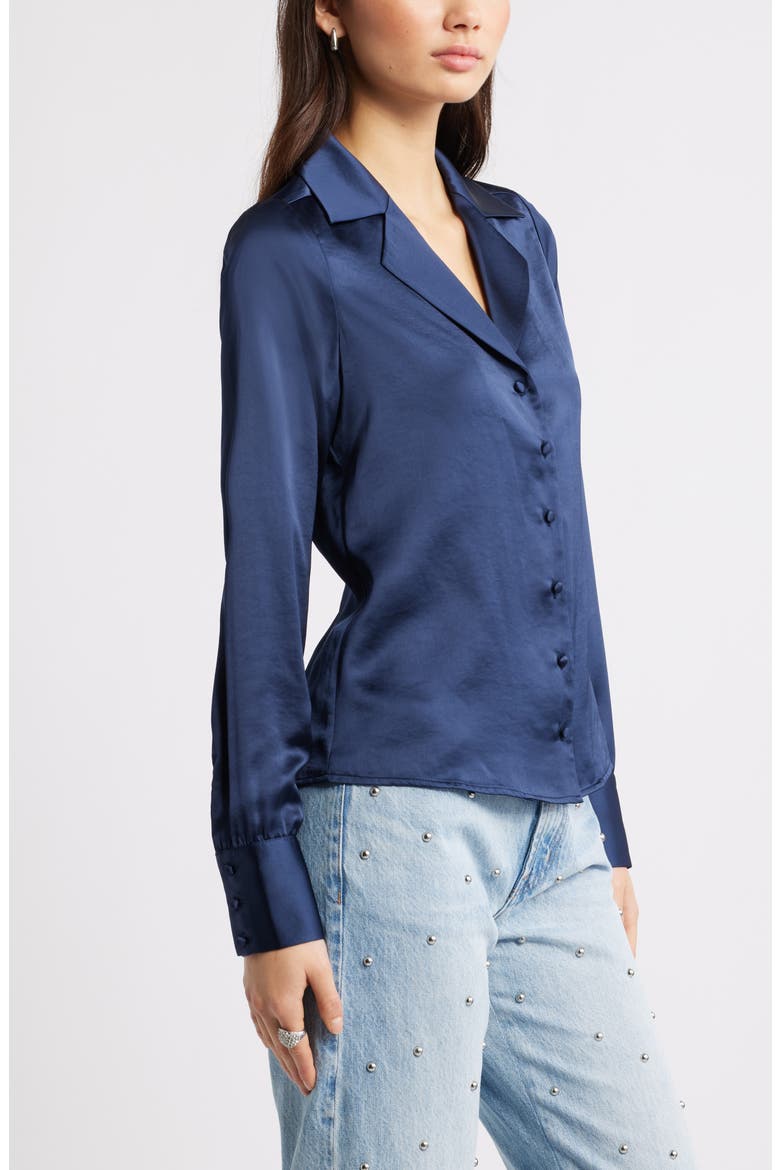 Satin Button-Up Shirt, Alternate, color, NAVY IRIS