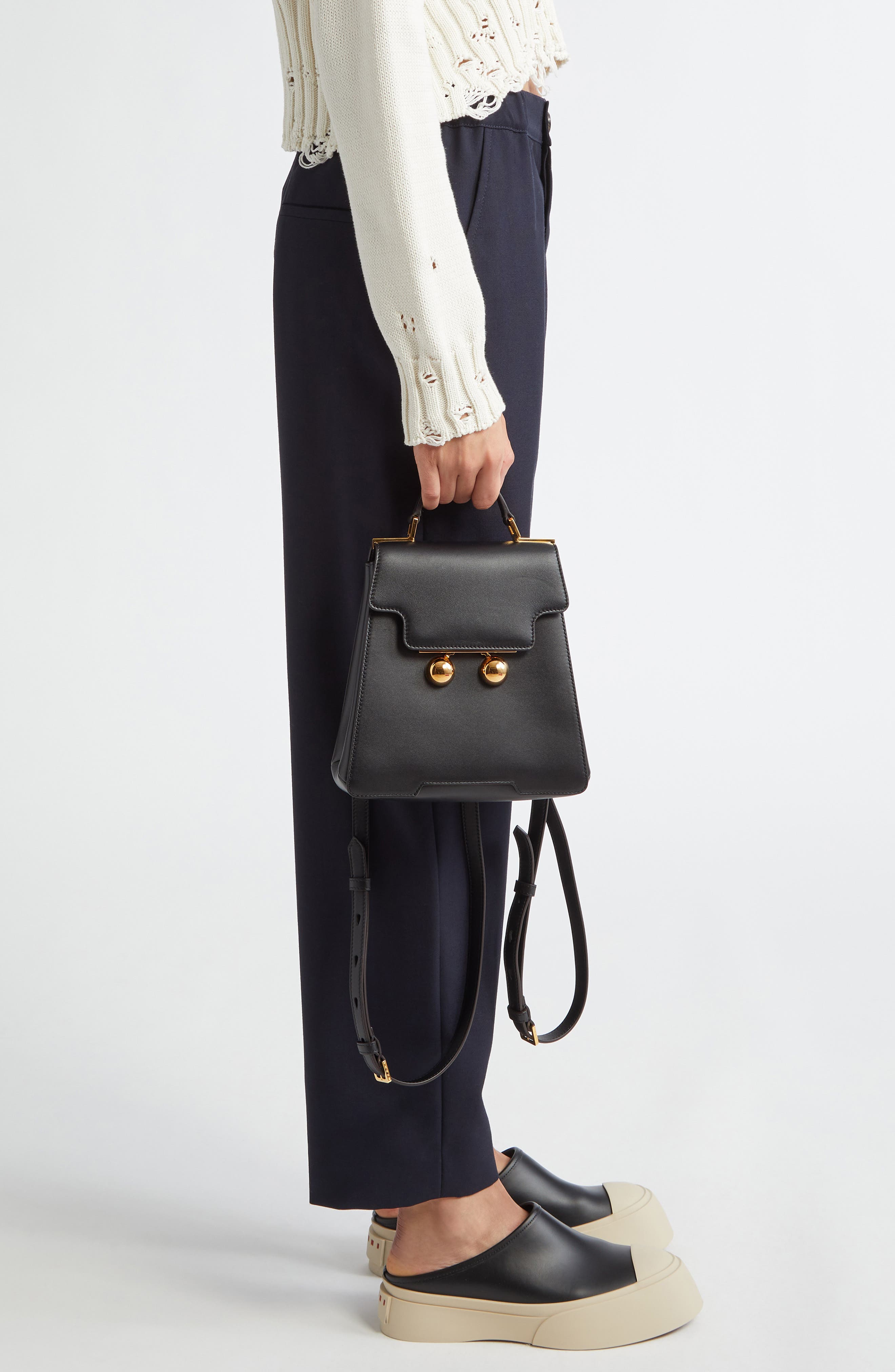 Marni Trunkaroo Leather Backpack, Alternate, color, Black