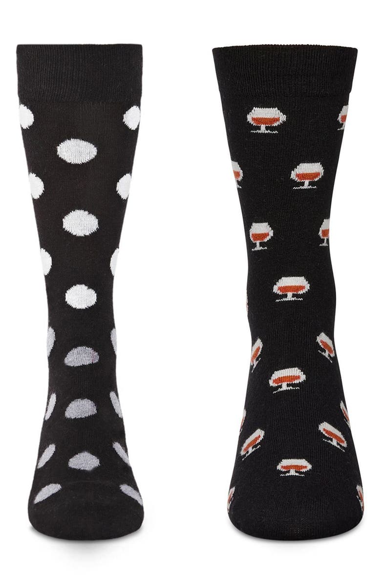 MeMoi Assorted 2-Pack Crew Socks, Alternate, color, Black-Black