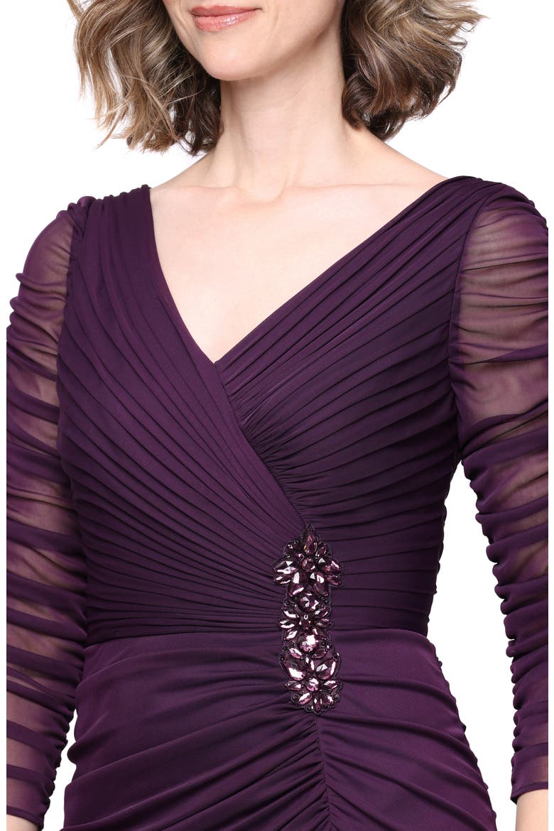 Pleated Chiffon Gown, Alternate, color, EGGPLANT